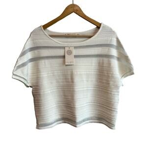 Ramy Brook Textured Short Sleeve Knit Sweater Cloud S